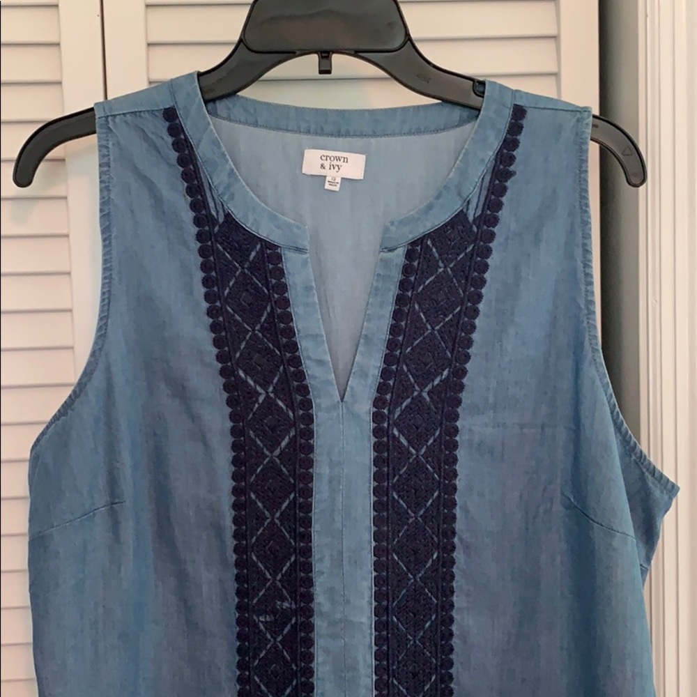 CROWN & IVY Sleeveless Chambray Denim Dress